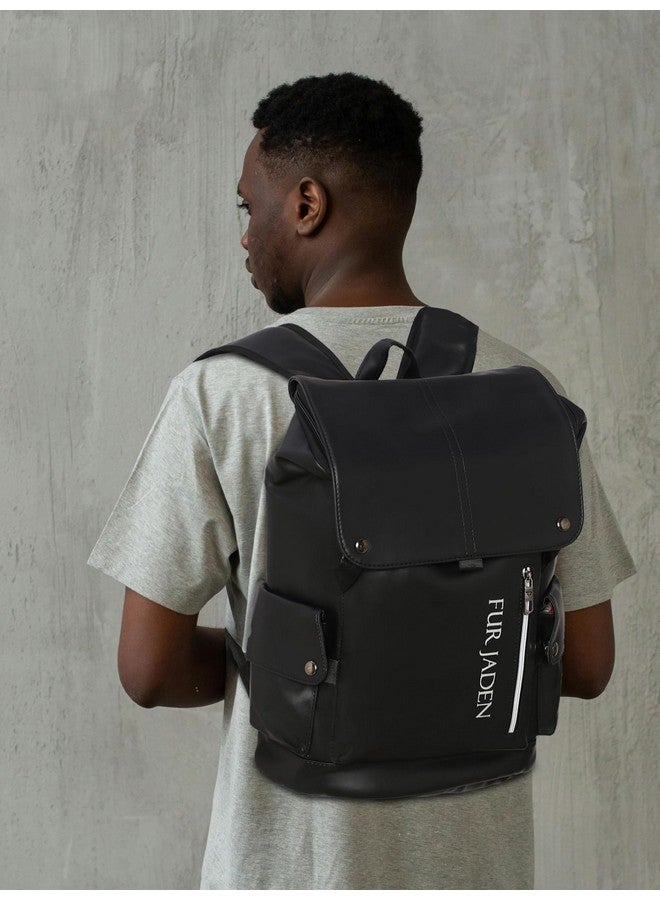 FUR JADEN Vegan Leather Stylish Casual Laptop Backpack For Men Women College Office Professionals (Stark Black) - Image 2