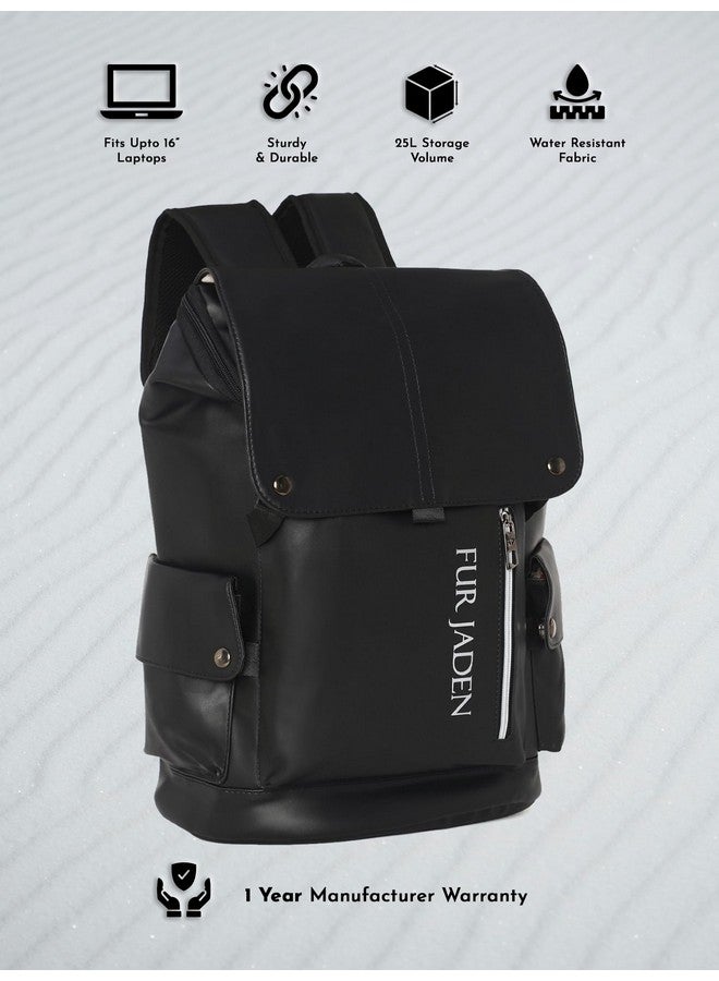 FUR JADEN Vegan Leather Stylish Casual Laptop Backpack For Men Women College Office Professionals (Stark Black) - Image 5