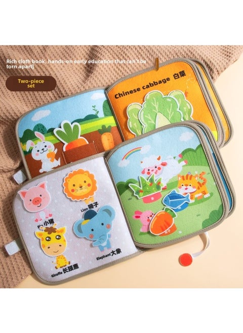 Tear The Book Baby Baby Early Education Cloth Book Tear Not To Rot Can Bite 6 Months 8 Hook And Loop Toy Quiet Book Enlightenment-Color:Two-piece Set Of Cloth Books