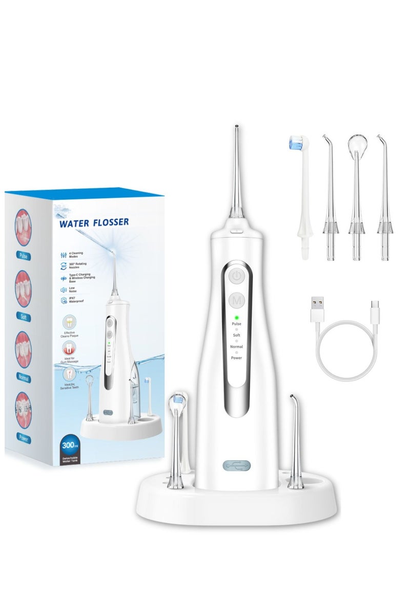 Reva Cordless Rechargeable Water Flosser – 4 Modes, 4 Jet Tips, 300ml Tank, 360° Rotating Nozzle, IPX7 Waterproof Oral Irrigator with Type‑C & Wireless Charging –White  - Image 1