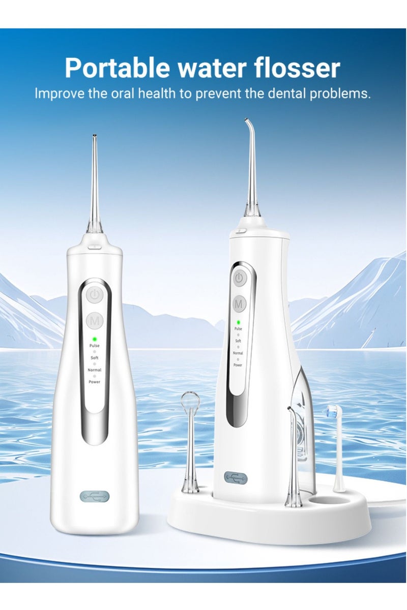 Reva Cordless Rechargeable Water Flosser – 4 Modes, 4 Jet Tips, 300ml Tank, 360° Rotating Nozzle, IPX7 Waterproof Oral Irrigator with Type‑C & Wireless Charging –White  - Image 2