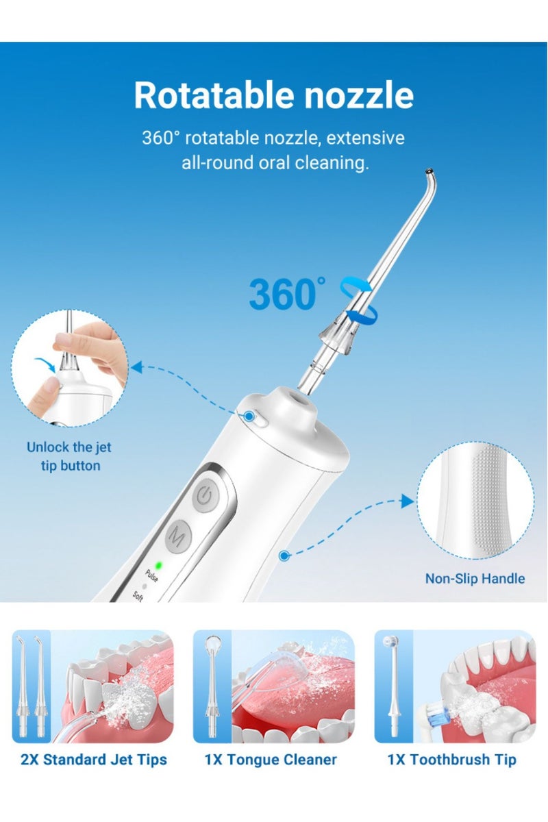 Reva Cordless Rechargeable Water Flosser – 4 Modes, 4 Jet Tips, 300ml Tank, 360° Rotating Nozzle, IPX7 Waterproof Oral Irrigator with Type‑C & Wireless Charging –White  - Image 3