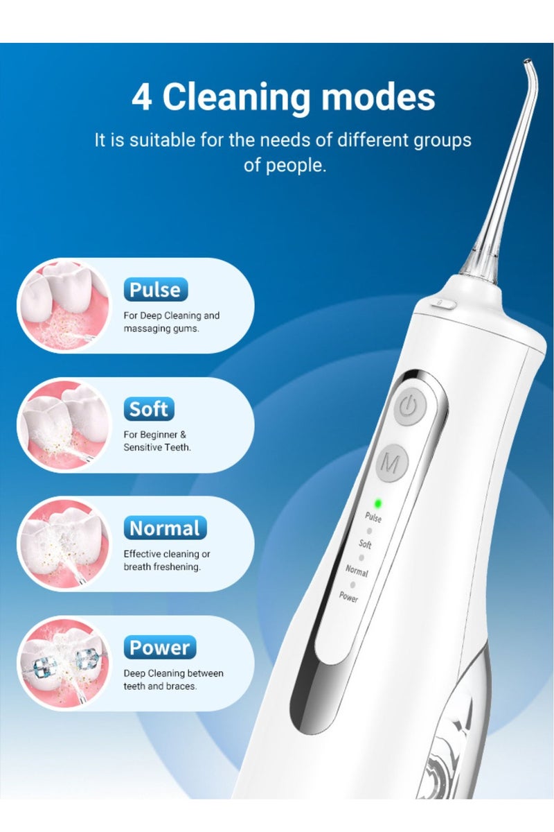 Reva Cordless Rechargeable Water Flosser – 4 Modes, 4 Jet Tips, 300ml Tank, 360° Rotating Nozzle, IPX7 Waterproof Oral Irrigator with Type‑C & Wireless Charging –White  - Image 4