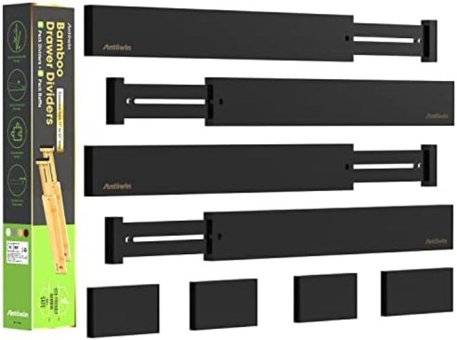 ANTOWIN Bamboo Drawer Dividers Organizers, Drawer Separators Splitter,17-22 inches Long Adjustable Spring-loaded Organizer for Large Utensil, Clothes, Tools Drawers(yellow)