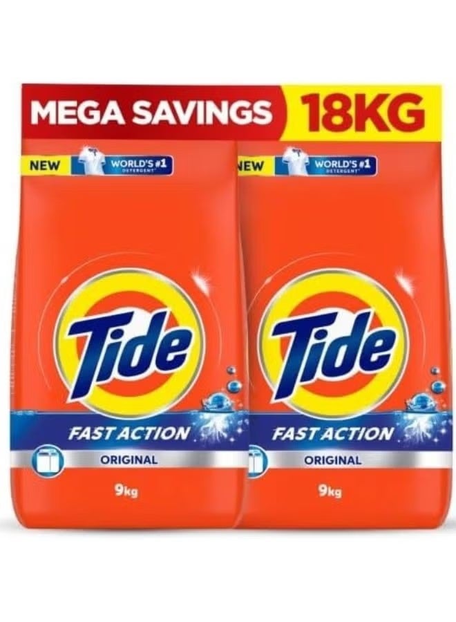 Tide Fast Action Laundry Detergent Powder Dual Pack 2 x 9kg - Image 1