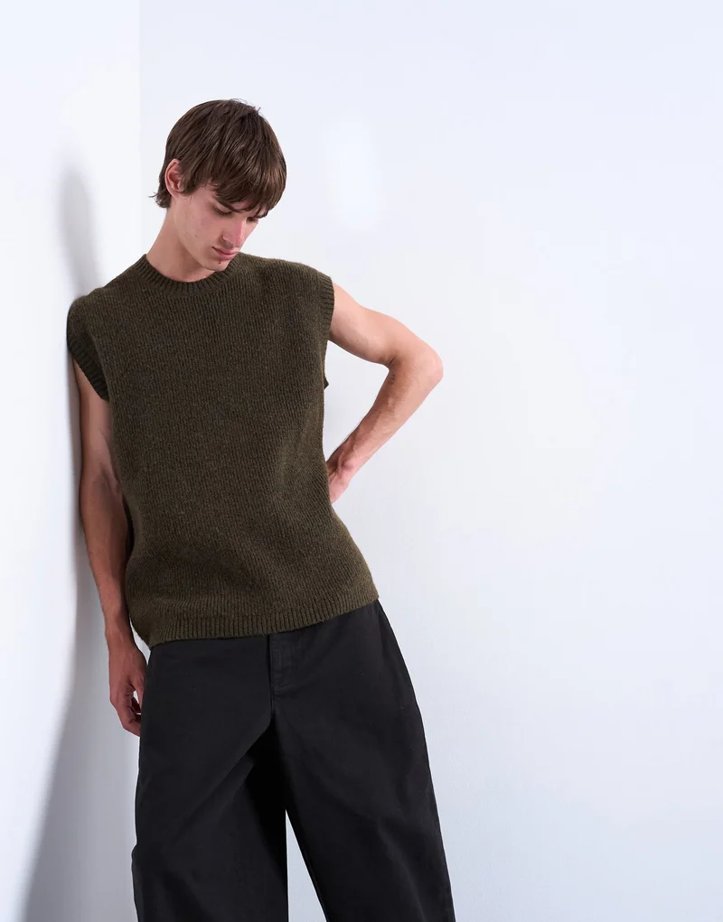 TOPMAN Oversize Fit Tank In Khaki