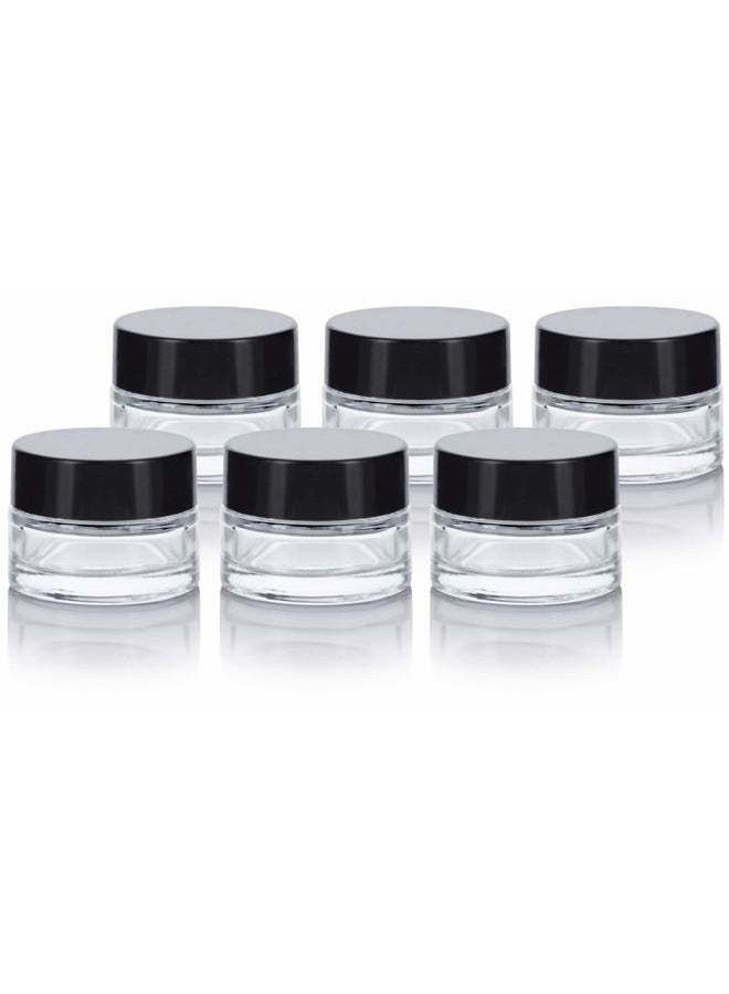 JUVITUS Clear Glass 0.25 oz Small Thick Wall Balm Container Jars with Black Foam Lined Smooth Lids (6 pack) - Image 1