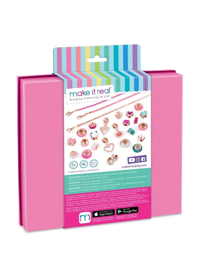 Make It Real Make It Real - Halo Charms Bracelets Think Pink - DIY Charm Bracelet Making Kit - Friendship Bracelet Kit with Beads, Charms & Cord - Arts & Crafts Bead Kit for Girls - Makes 3 Bracelets  - Image 2