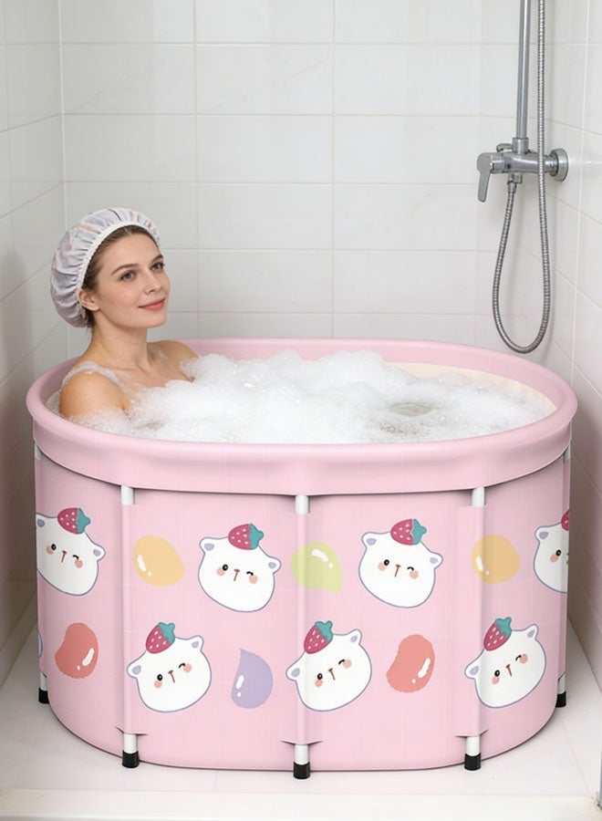 حوض استحمام قابل للطي كبير جدًا، قائم بذاته، مناسب للاستحمام في حمام الكبار، حوض استحمام سبا قابل للطي لكابينة الاستحمام، حوض استحمام سبا منفصل لحمام العائلة، مناسب لحمام الماء الساخن والبارد (وردي) - Image 1