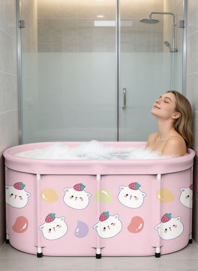 حوض استحمام قابل للطي كبير جدًا، قائم بذاته، مناسب للاستحمام في حمام الكبار، حوض استحمام سبا قابل للطي لكابينة الاستحمام، حوض استحمام سبا منفصل لحمام العائلة، مناسب لحمام الماء الساخن والبارد (وردي) - Image 3