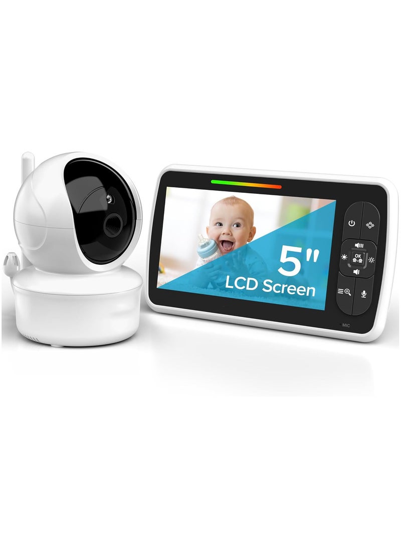 Baby Monitor - Large 5 Screen with 30Hrs Battery Life - Remote Pan-Tilt-Zoom;No WiFi, Two-Way Audio, Night Vision, Temperature, Lullabies, 960ft Long Range Baby Monitor with Camera and Audio - Image 1