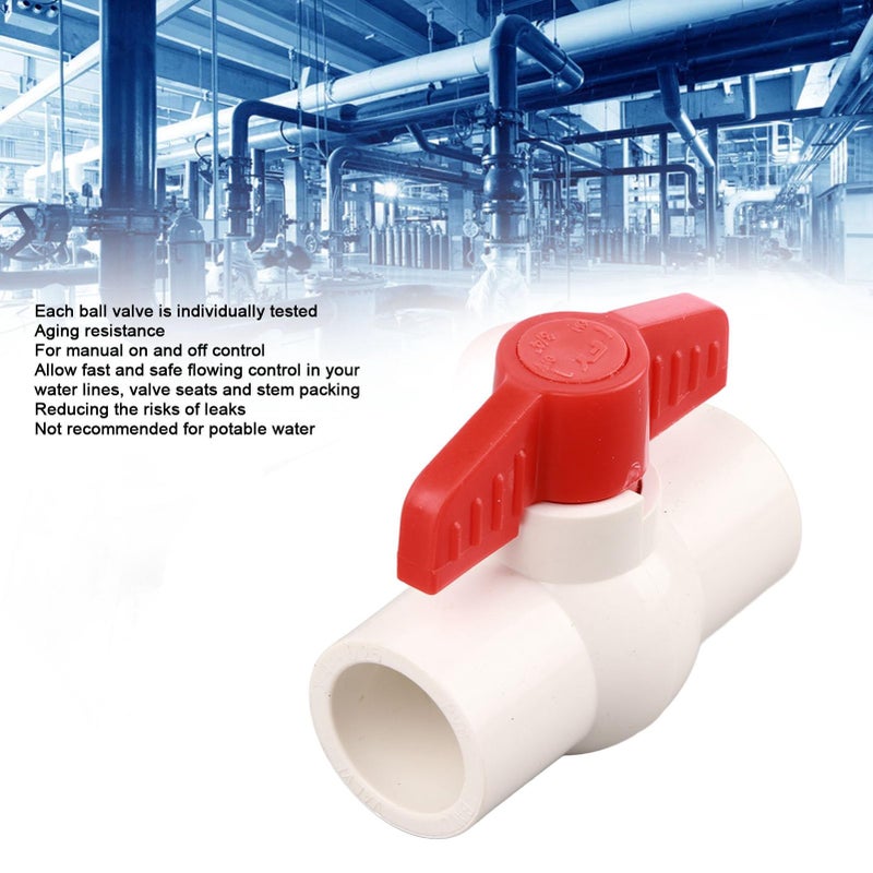 White PVC Ball Valve Flat Handle Water Supply Switch 20mm 5 Pcs - Image 4