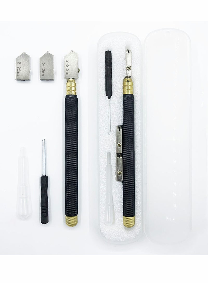 Glass Cutter, Glass Cutters Tool for Thick Glass Tiles Mirror Mosaic Cutting in The Range 2-22cm, Tile Cutter Diamond Glass Cutter with Ergonomic Handle and Replaceable 3 Carbide Cutting Heads  - Image 1