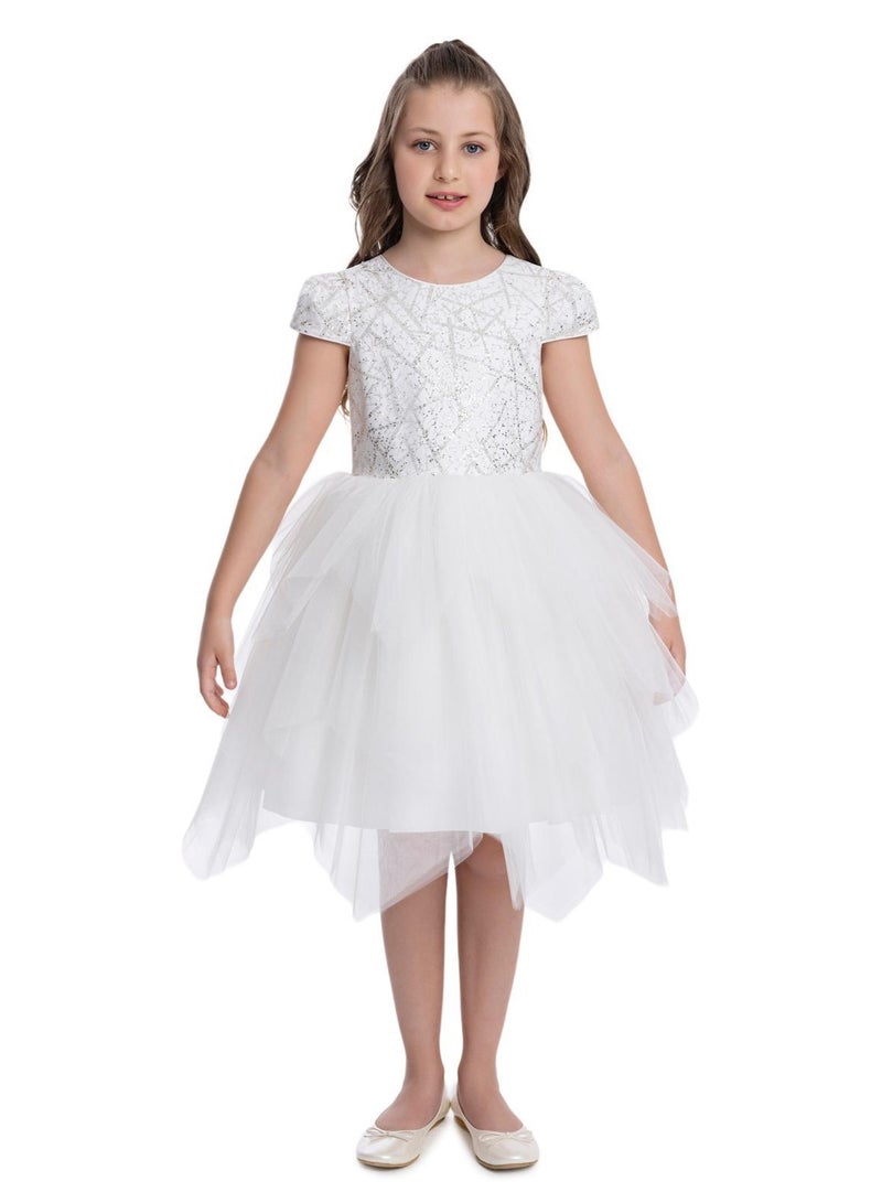 فيا بامبينو فستان حفلات تول لامع للبنات أبيض - Image 1