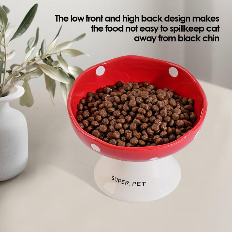 TRUNDISAN Ceramic Elevated Mushroom Cat Bowls, Tilted Raised Pet Dish Anti Vomit Kitten Bowl for Indoor Cats, Whisker Friendly Pet Food and Water Bowl for Kitten, Cat, Puppies, Dishwasher Safe (Red) - Image 5