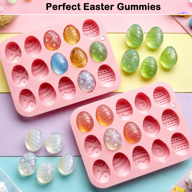 Wavlakth Easter Egg Chocolate Molds Silicone, 2 Pack Egg Shaped Silicone Baking Mold for Spring Party Easter Treats & Craft Gifts DIY Chocolate Candy Gummy Jelly Ice Tray Fondant Resin Soap Cake Topper Decor - Image 4