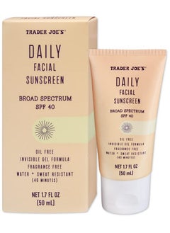 TJ's Trader Joe’s Daily Facial Sunscreen Broad Spectrum SPF 40 Oil Free Invisible Gel Formula Fragrance Free Water Sweat Resistant, 1.70 Fl Oz (Pack of 1)  - Image 1