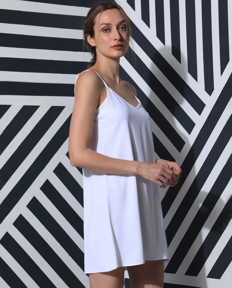 Rareism Rareism Women Slipos Off White Sleeveless Solid Knee Length Inner Wear