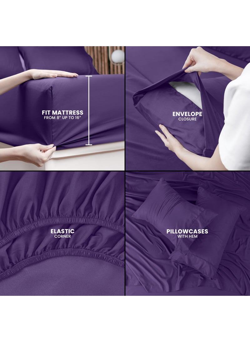 Utopia Bedding Utopia Bedding King Bed Sheets Set - 4 Piece Bedding - Brushed Microfiber - Shrinkage and Fade Resistant - Easy Care (King  Egg Plant)  - Image 4