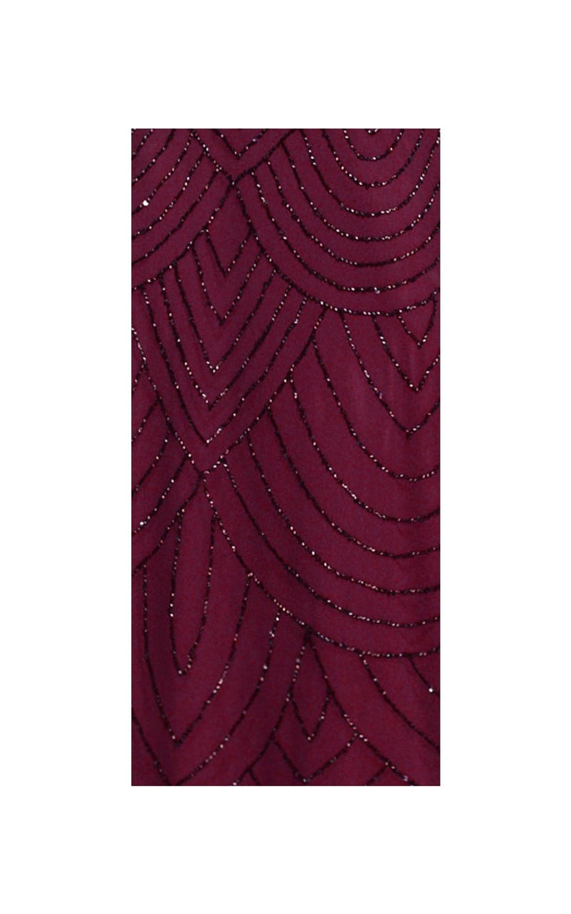 Adrianna Papell Women's Art Deco Beaded Blouson Dress with Halter Neckline, Cassis, 14 - Image 4
