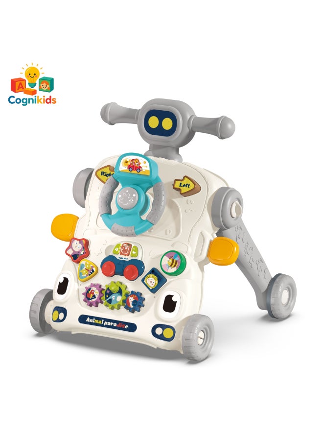 COGNIKIDS عربة أطفال 3 في 1 مع لوحة نشاط قابلة للفصل وطاولة ألعاب | سرعة قابلة للتعديل، موسيقى، ضوء، تروس ولعبة سيارة | عربة أطفال رمادية للتدريب على المشي المبكر واللعب - Image 2