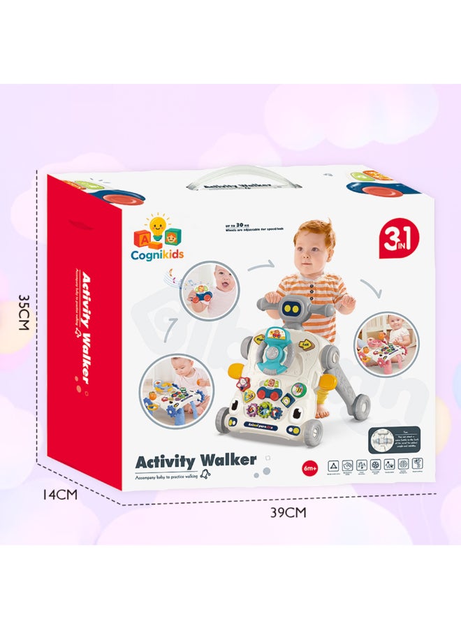 COGNIKIDS عربة أطفال 3 في 1 مع لوحة نشاط قابلة للفصل وطاولة ألعاب | سرعة قابلة للتعديل، موسيقى، ضوء، تروس ولعبة سيارة | عربة أطفال رمادية للتدريب على المشي المبكر واللعب - Image 3