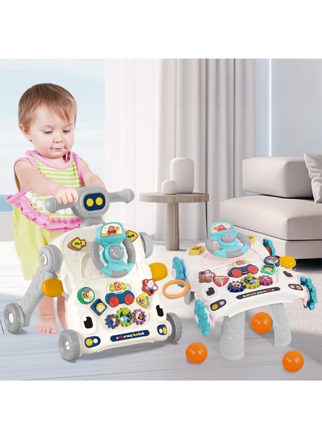 COGNIKIDS عربة أطفال 3 في 1 مع لوحة نشاط قابلة للفصل وطاولة ألعاب | سرعة قابلة للتعديل، موسيقى، ضوء، تروس ولعبة سيارة | عربة أطفال رمادية للتدريب على المشي المبكر واللعب - Image 4