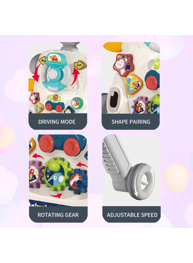 COGNIKIDS عربة أطفال 3 في 1 مع لوحة نشاط قابلة للفصل وطاولة ألعاب | سرعة قابلة للتعديل، موسيقى، ضوء، تروس ولعبة سيارة | عربة أطفال رمادية للتدريب على المشي المبكر واللعب - Image 5