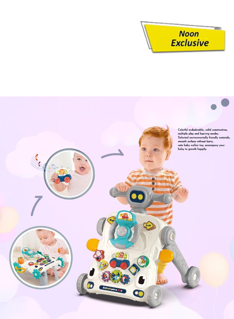 COGNIKIDS عربة أطفال 3 في 1 مع لوحة نشاط قابلة للفصل وطاولة ألعاب | سرعة قابلة للتعديل، موسيقى، ضوء، تروس ولعبة سيارة | عربة أطفال رمادية للتدريب على المشي المبكر واللعب - Image 1