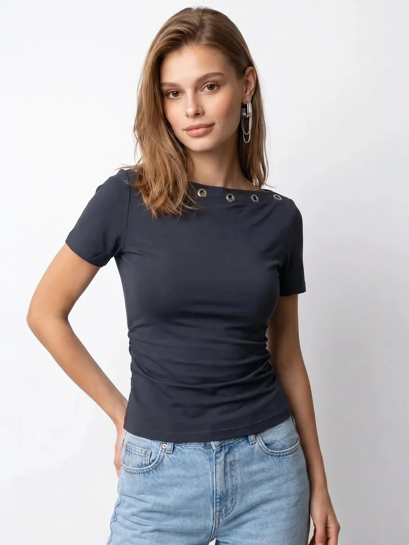 ميكسراي MIXRAY Women's Slim Fit Boat Neck T-Shirt
