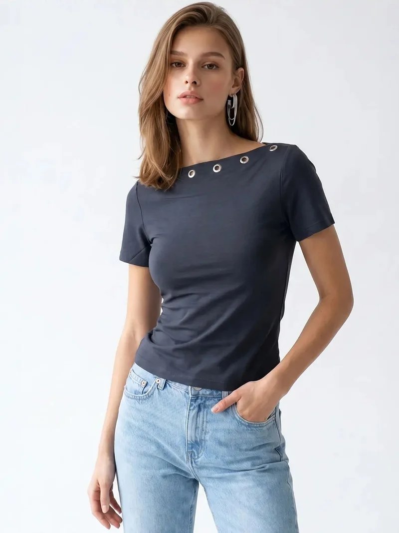 ميكسراي MIXRAY Women's Slim Fit Boat Neck T-Shirt
