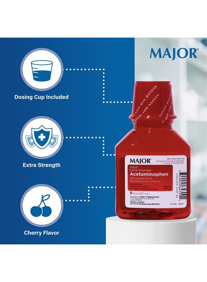MAJOR Adult Extra Strength Liquid Acetaminophen - 500 mg Acetaminophen/15 mL Dose - Pain Reliever and Fever Reducer - Cherry Flavor - 8 Fl Oz - Image 4