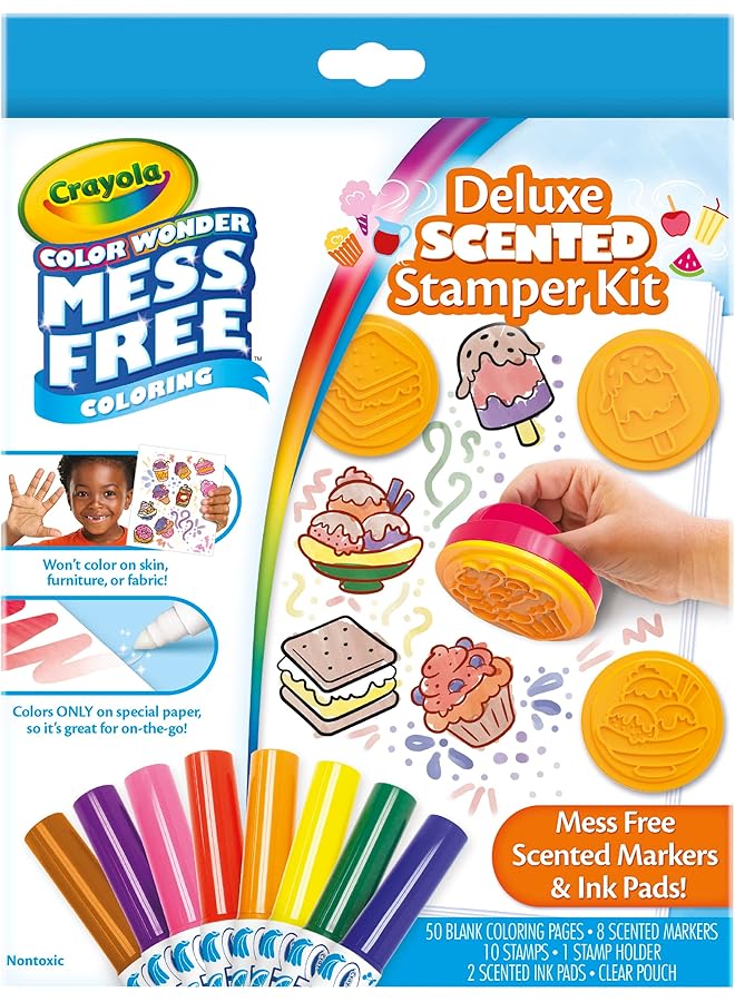 كرايولا مجموعة تلوين مجانية من Color Wonder Mess، 50 صفحة تلوين فارغة، مجموعة إعادة تعبئة طوابع وأقلام Color Wonder المعطرة - Image 1