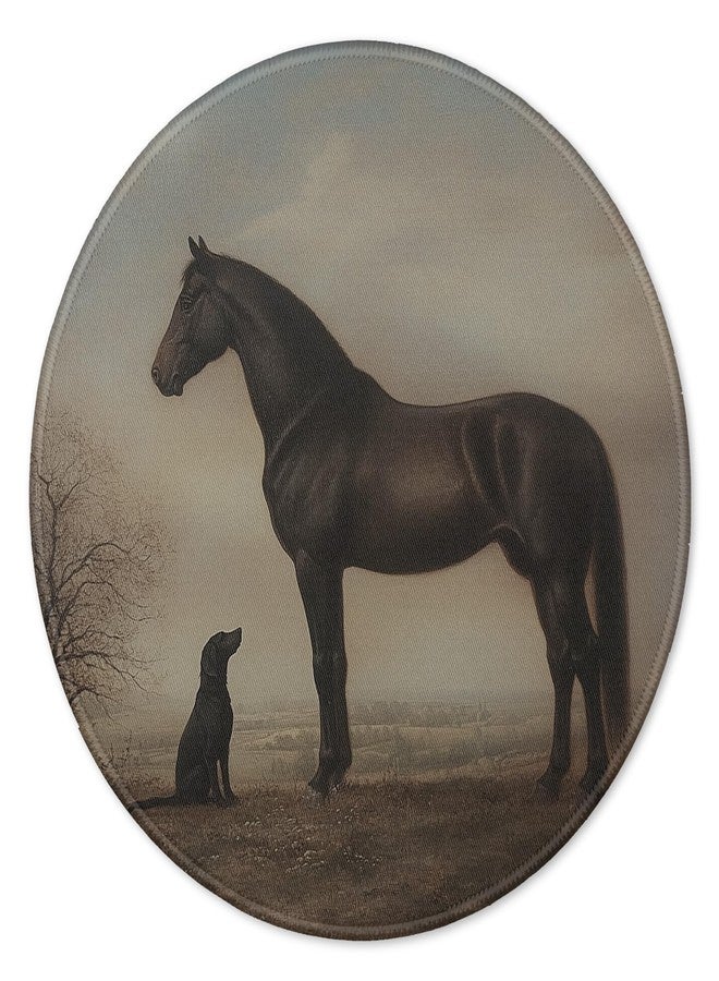 GTYNU Vintage Horse and Dog Round Mouse Pad for Desk 7.9x7.9, Moody Farmhouse Animal Decor, Rustic Country Landscape Mousepad for Work Computers Laptop Home Office Dorm Desk Accessories - Image 1