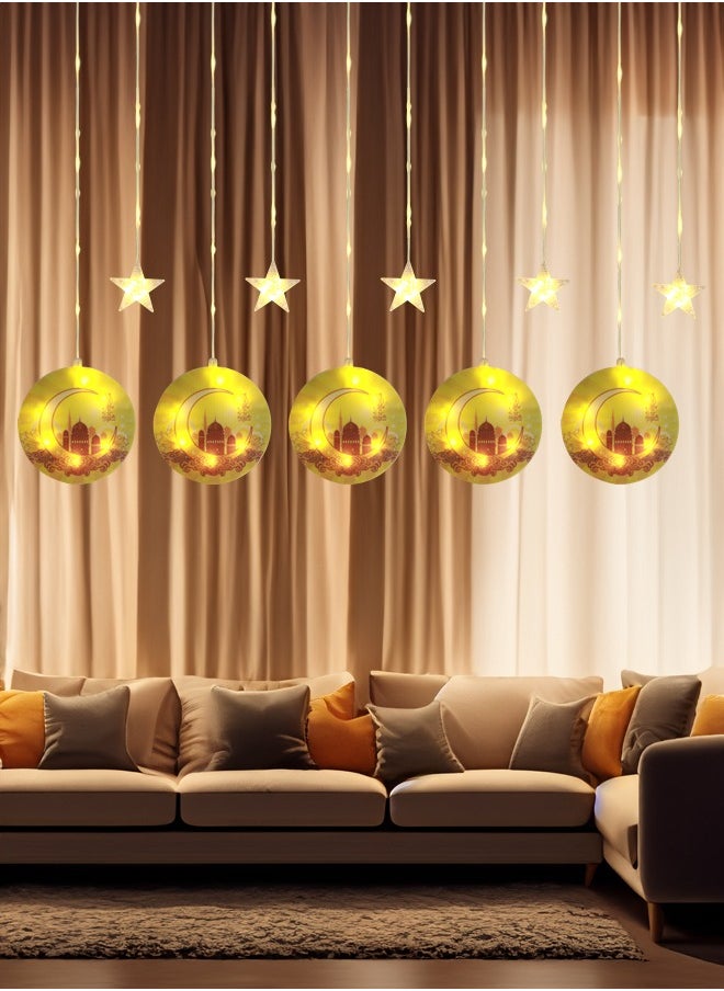 Nisf Al Qamar 5-Star Ramadan Lighting With 5 Decorated Circles Containing a Crescent AND Ramadan Mubarak, Connected Directly TO Electricity, 3 meters  - Image 3