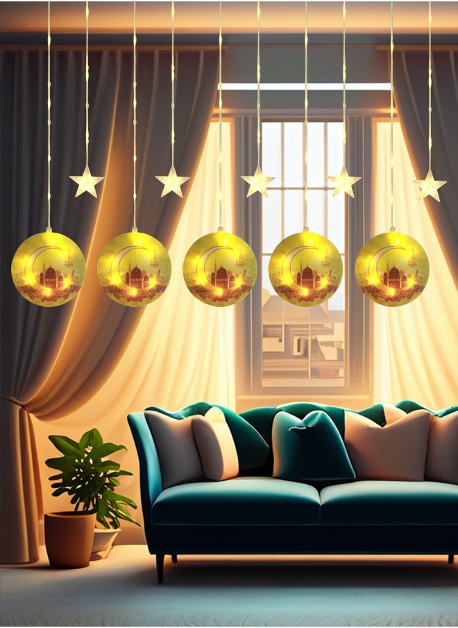 Nisf Al Qamar 5-Star Ramadan Lighting With 5 Decorated Circles Containing a Crescent AND Ramadan Mubarak, Connected Directly TO Electricity, 3 meters  - Image 4