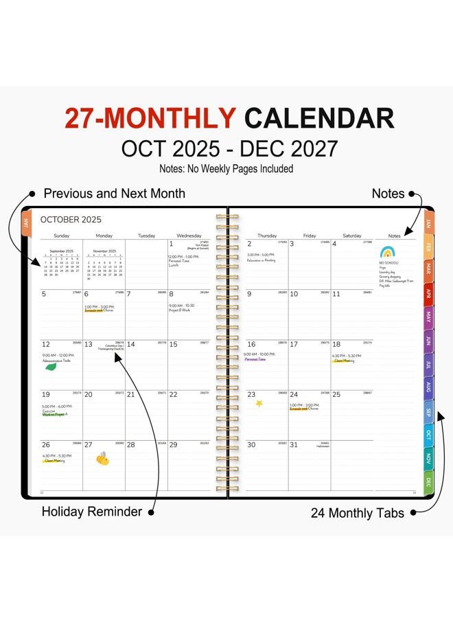 Gnl Monthly Planner 2026-2027, 2 Year(27 Months) Calendar Planner, Oct. 2025 - Dec 2027, 7" x 10" Monthly Spreads & Yearly Planner, Perfect for School Office Home Planning, Black - Image 2
