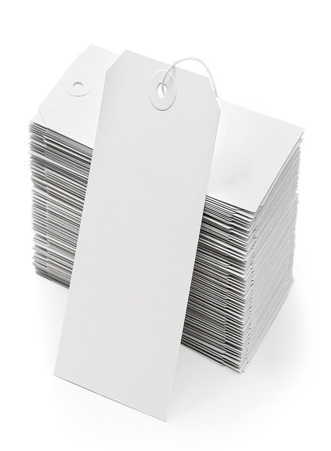 Coideal White Shipping Tags with Elastic String - Coideal 60 Pcs Blank Paper Hang Tags Attached Reinforced Hole Strung Cardstock for Labeling Price Inventory Luggage 4 3/4" x 2 3/8" - Image 1