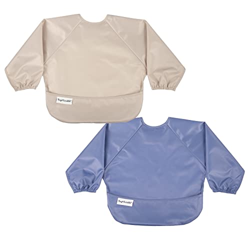 Tiny Twinkle Long Sleeve Bib for Babies & Toddlers | 2-Pack Waterproof Smock Bib for Eating | Machine Washable & Mess-Proof Feeding Essentials | Newborn Shower Gift (Periwinkle Putty,2-4Y) - Image 1