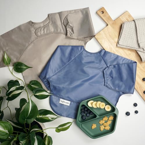 Tiny Twinkle Long Sleeve Bib for Babies & Toddlers | 2-Pack Waterproof Smock Bib for Eating | Machine Washable & Mess-Proof Feeding Essentials | Newborn Shower Gift (Periwinkle Putty,2-4Y) - Image 2