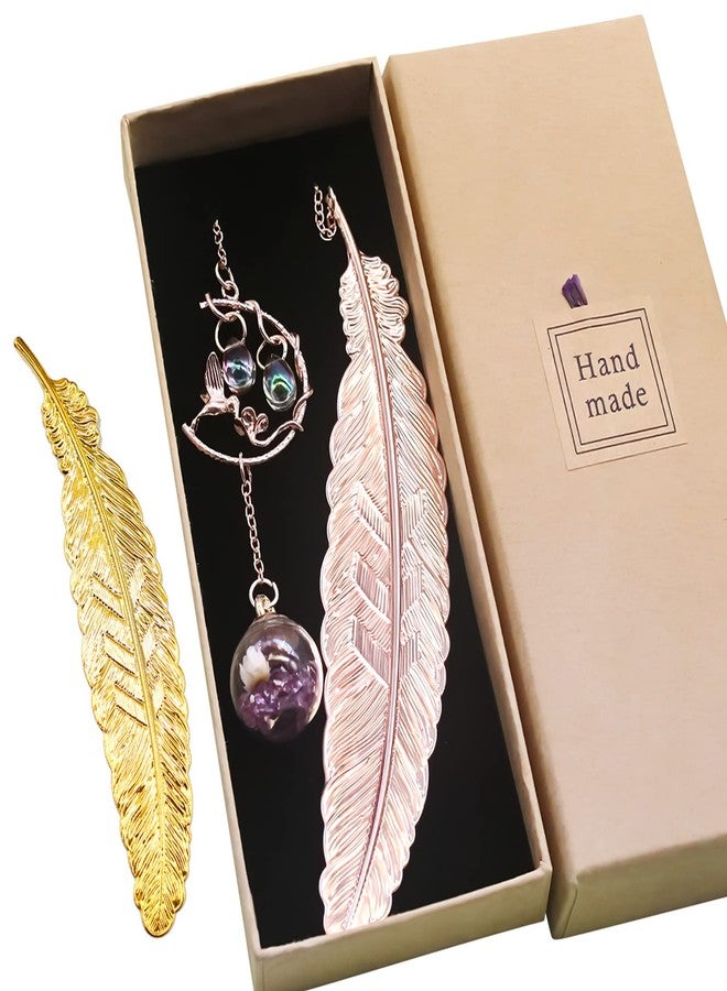 SAYEEC Metal Feather Bookmark Rose Gold Bookmarks with 3D Hummingbird Pendant Unique Book Marks Page Marker Teacher Appreciation Mother's Day Valentine's Day Birthday Gifts for Women Girls Book Lovers - Image 1