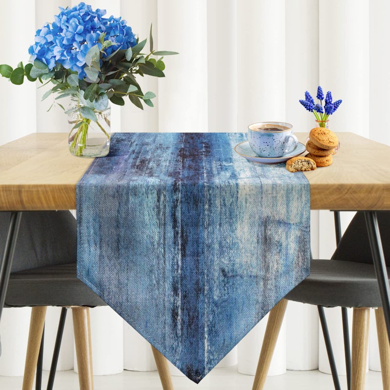 AILUER Blue and Grey Table Runner,Abstract Modern Art Burlap Table Runners for Table Dresser Runner Farmhouse Style for Dinner Party Holidays Home Decoration (Blue Grey, 13"x 71") - Image 2