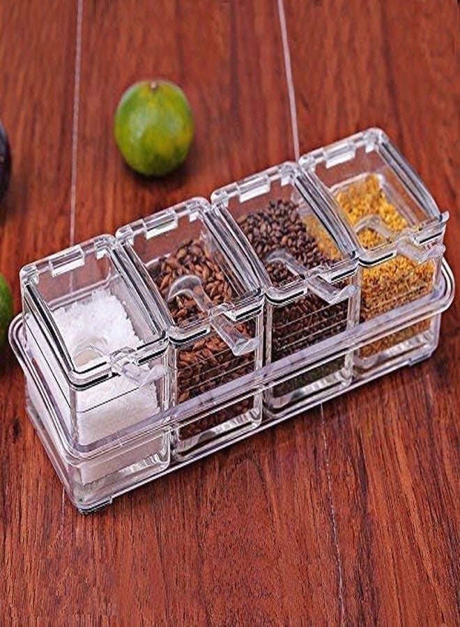 CAPSEA 4 Box With Crystal Spice Container,Crystal Spoons Spice Box With Kitchen Pepper Salt Spice Rack Cooking Tools For Kitchen, Standard Size,Clear - Image 2