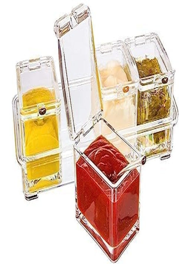 CAPSEA 4 Box With Crystal Spice Container,Crystal Spoons Spice Box With Kitchen Pepper Salt Spice Rack Cooking Tools For Kitchen, Standard Size,Clear - Image 3