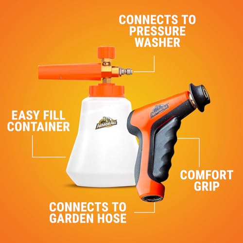 ARMOR ALL طقم مسدس الرغوة 2 في 1 من أرمور أول، طقم تنظيف السيارات يتصل بغسالات الضغط وخراطيم الحدائق لتنظيف المركبات، يتضمن مسدس رغوة، وموزع رغوة، ومحول مريح، 1 قطعة - Image 3