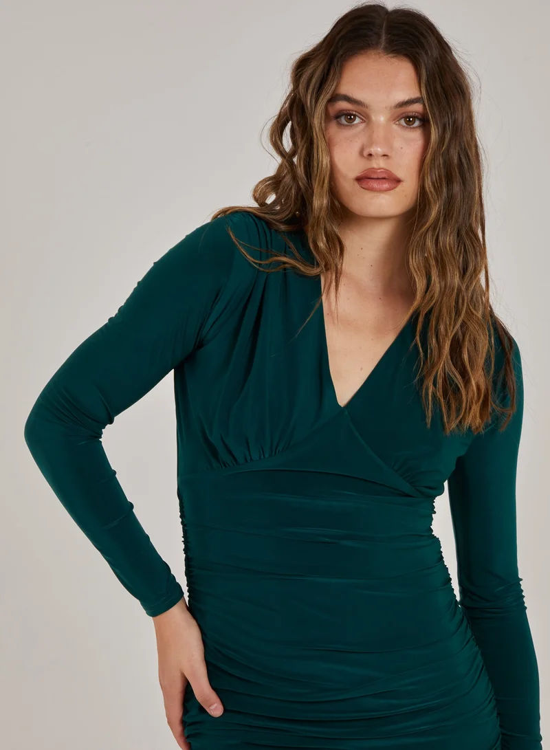 Pink Vanilla  V Neck Slinky Long Sleeve Dress for Women | Best Price UAE