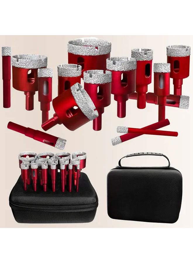 16Pcs Brazed Diamond Hole Saw Set Model 681012141618202225283035404550 For Dry Drilling - Image 1