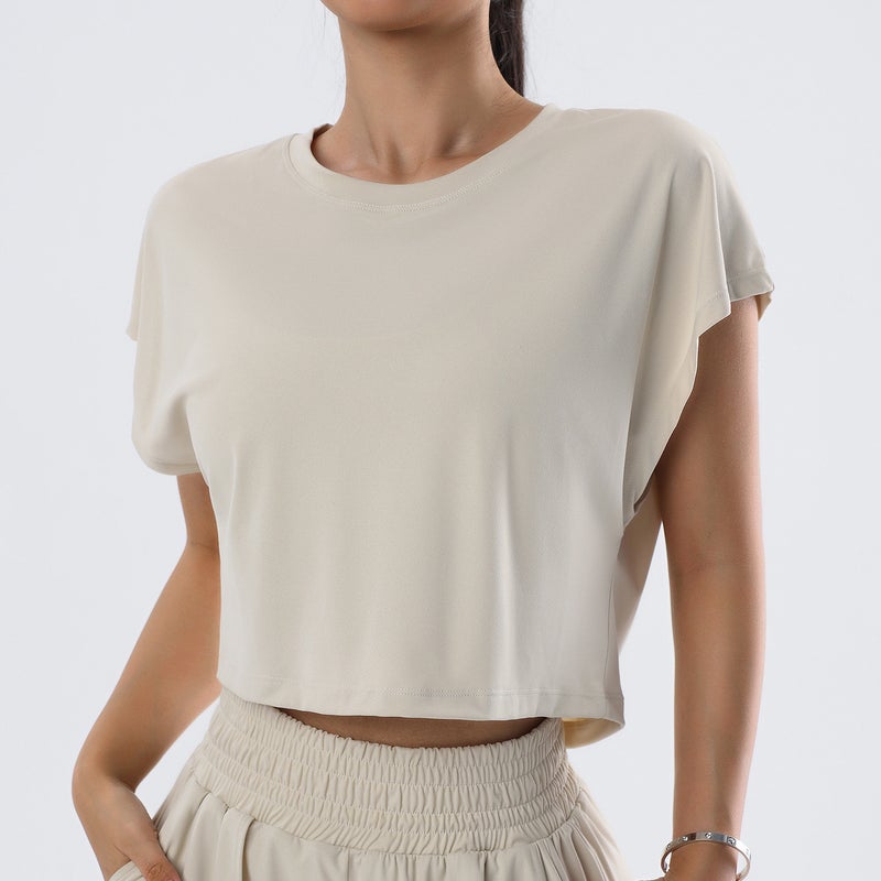 Generic Summer Sports Yoga Tee Quick-Dry Breathable Women Beige