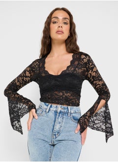 Ginger Scallop Lace Detail Fitted Top  - Image 1