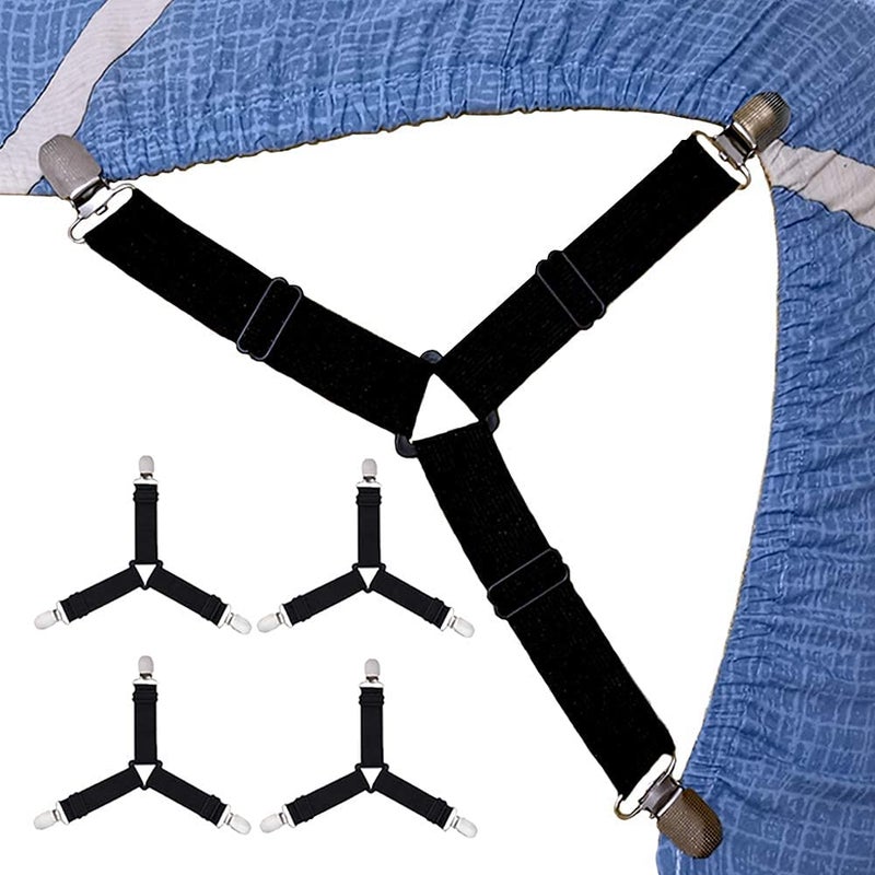 Delavala 4pcs Bed Sheet Straps, Mattress Cover Bed Sheets Clips to Hold Sheets in Place, Elastic Bed Sheet Suspenders Adjustable Bed Bands Fasteners Heavy Duty Grippers - Black - Image 2